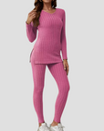 Women's Knitted Co Ord Set Ribbed Long Sleeve Top and Trousers 11