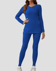 Women's Knitted Co Ord Set Ribbed Long Sleeve Top and Trousers 12
