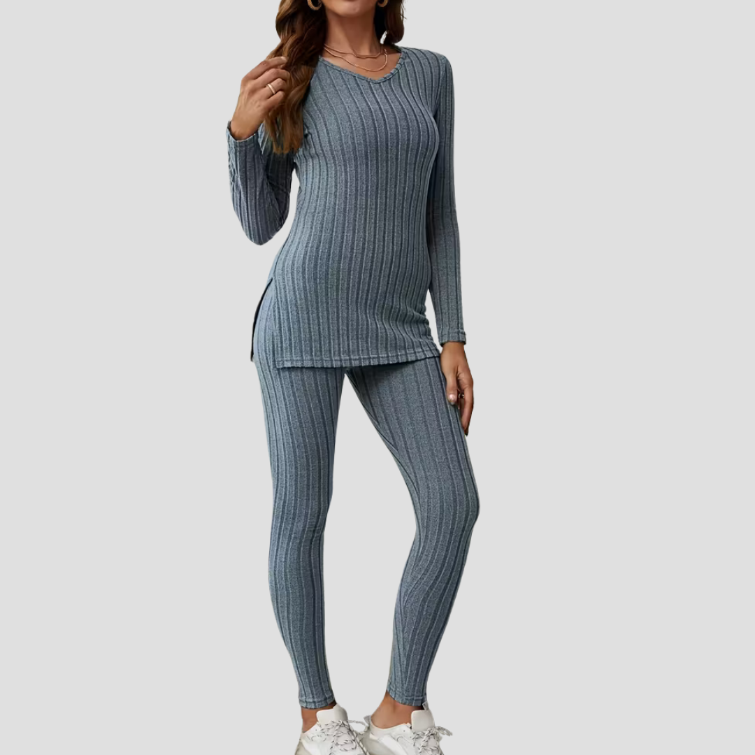 Women's Knitted Co Ord Set Ribbed Long Sleeve Top and Trousers 13