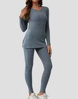 Women's Knitted Co Ord Set Ribbed Long Sleeve Top and Trousers 13