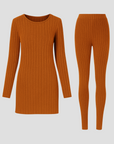 Women's Knitted Co Ord Set Ribbed Long Sleeve Top and Trousers 1