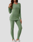 Women's Knitted Co Ord Set Ribbed Long Sleeve Top and Trousers 3