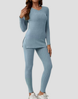 Women's Knitted Co Ord Set Ribbed Long Sleeve Top and Trousers 4
