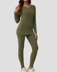 Women's Knitted Co Ord Set Ribbed Long Sleeve Top and Trousers 5