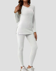 Women's Knitted Co Ord Set Ribbed Long Sleeve Top and Trousers 9