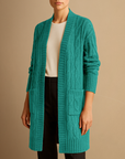 Women's Long Cardigan Black Cable Knit Cozy Layer with Hood and Pockets 10