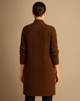 Women's Long Cardigan Black Cable Knit Cozy Layer with Hood and Pockets 3