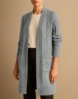 Women's Long Cardigan Black Cable Knit Cozy Layer with Hood and Pockets 4