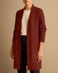 Women's Long Cardigan Black Cable Knit Cozy Layer with Hood and Pockets 5