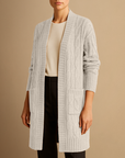 Women's Long Cardigan Black Cable Knit Cozy Layer with Hood and Pockets 6