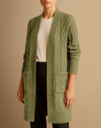 Women's Long Cardigan Black Cable Knit Cozy Layer with Hood and Pockets 8