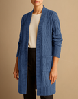 Women's Long Cardigan Black Cable Knit Cozy Layer with Hood and Pockets 9