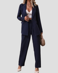 Women's Suit Set Pinstripe Blazer Trousers Two-Piece Ensemble 0
