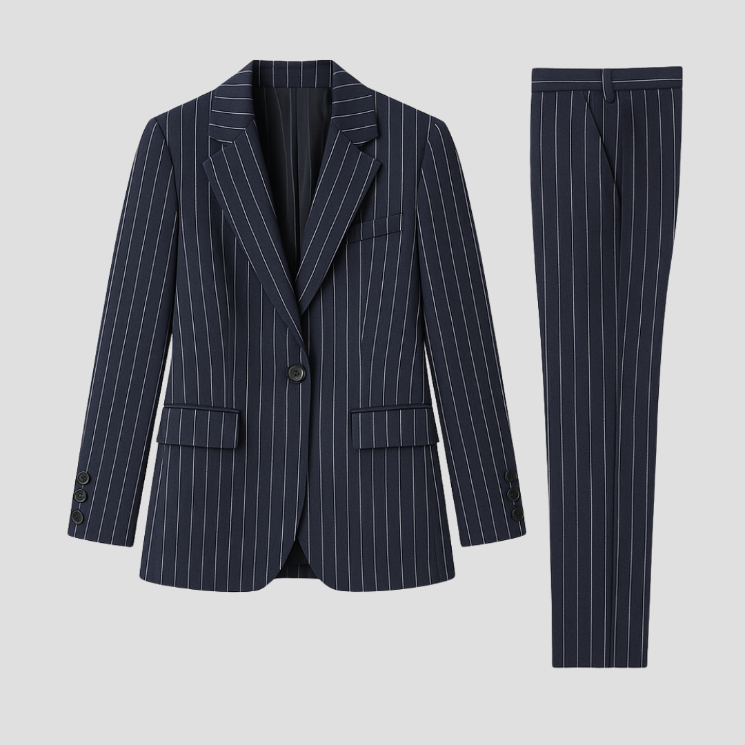 Women's Suit Set Pinstripe Blazer Trousers Two-Piece Ensemble 1