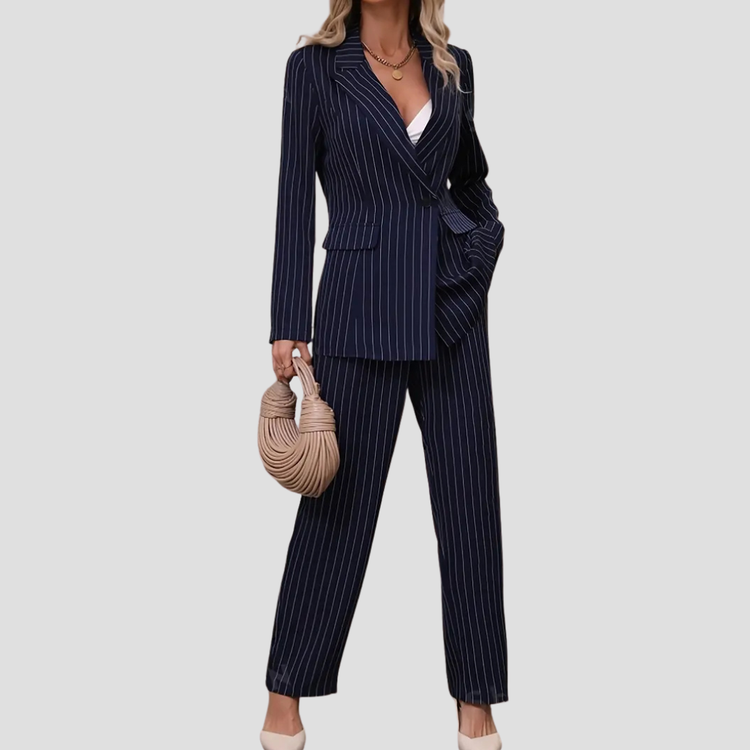 Women's Suit Set Pinstripe Blazer Trousers Two-Piece Ensemble 2