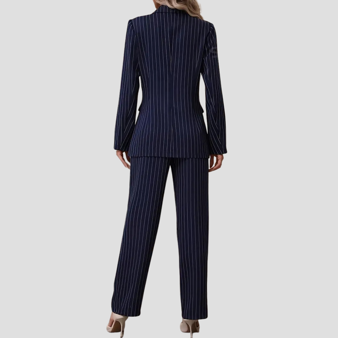 Women's Suit Set Pinstripe Blazer Trousers Two-Piece Ensemble 3