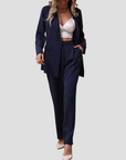 Women's Suit Set Pinstripe Blazer Trousers Two-Piece Ensemble 4