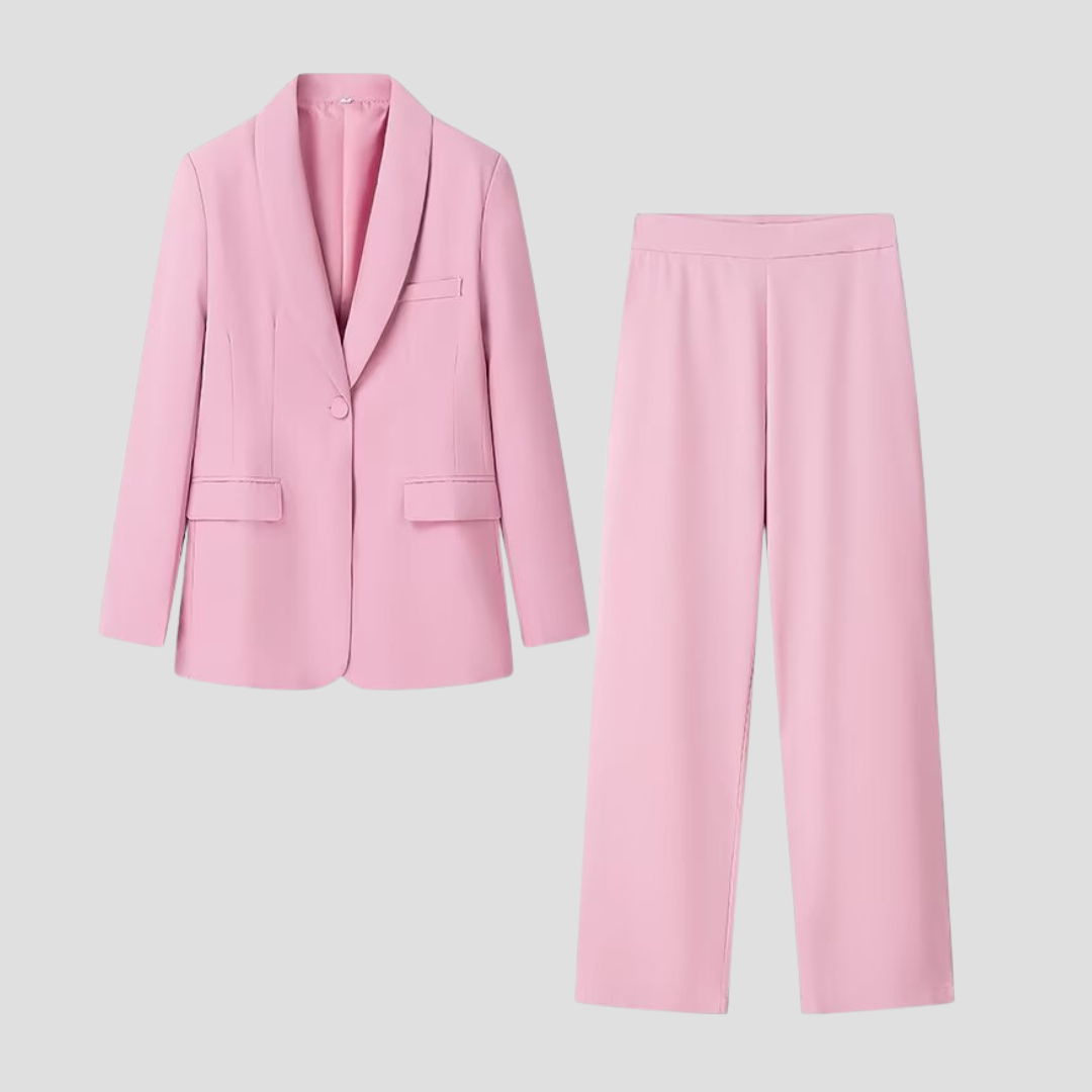 Women's Suit Set Polyester Blend Tailored Blazer with Wide-Leg Trousers 0