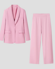 Women's Suit Set Polyester Blend Tailored Blazer with Wide-Leg Trousers 0