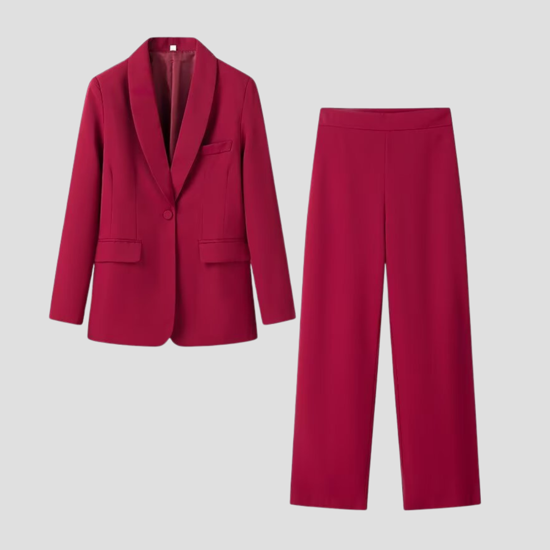 Women's Suit Set Polyester Blend Tailored Blazer with Wide-Leg Trousers 2