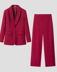 Women's Suit Set Polyester Blend Tailored Blazer with Wide-Leg Trousers 2