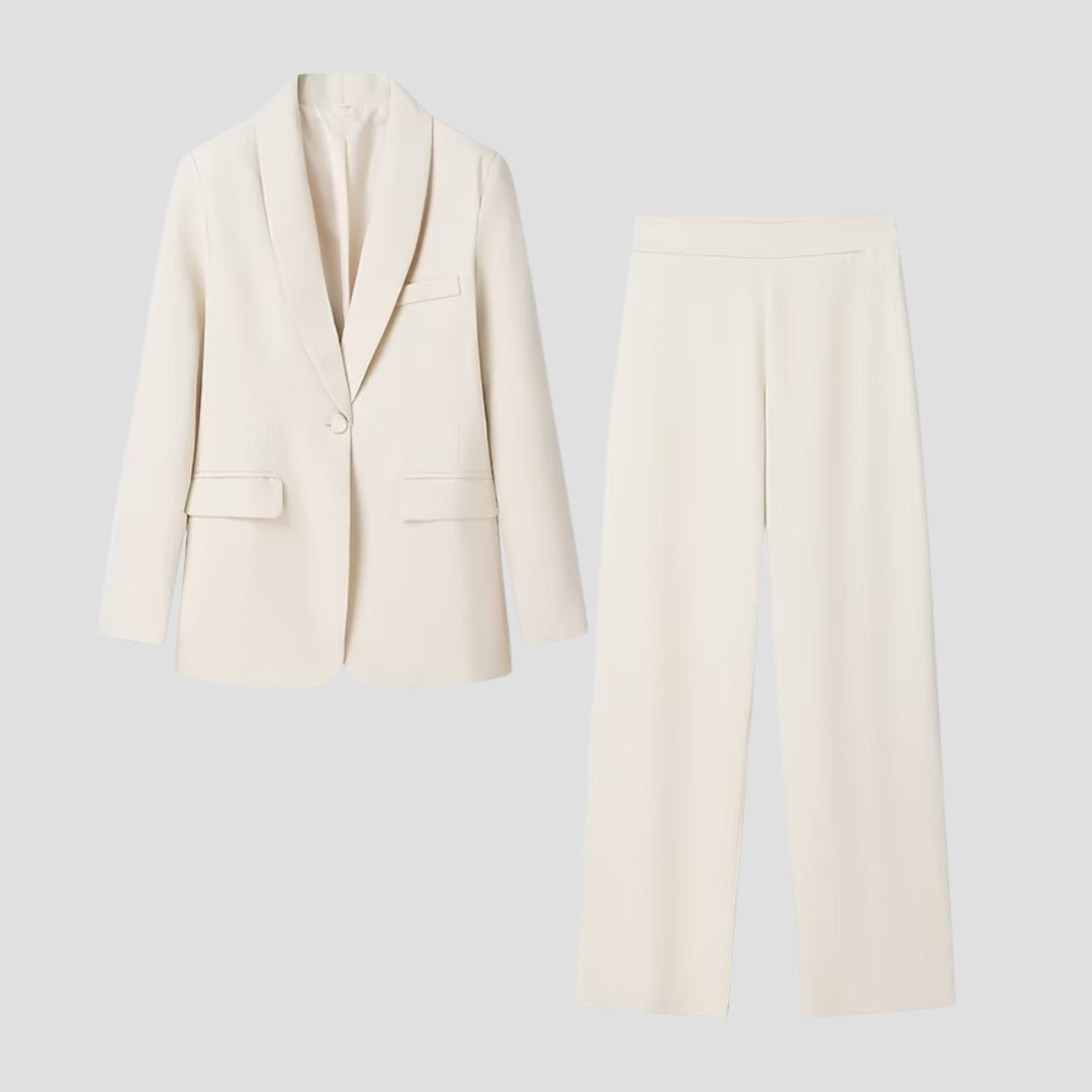 Women's Suit Set Polyester Blend Tailored Blazer with Wide-Leg Trousers 4