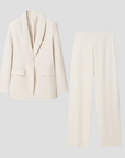 Women's Suit Set Polyester Blend Tailored Blazer with Wide-Leg Trousers 4