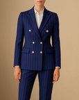 Women's Suit Set Polyester Pinstripe Double-Breasted Blazer Trousers 0