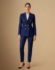 Women's Suit Set Polyester Pinstripe Double-Breasted Blazer Trousers 2