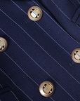 Women's Suit Set Polyester Pinstripe Double-Breasted Blazer Trousers 5