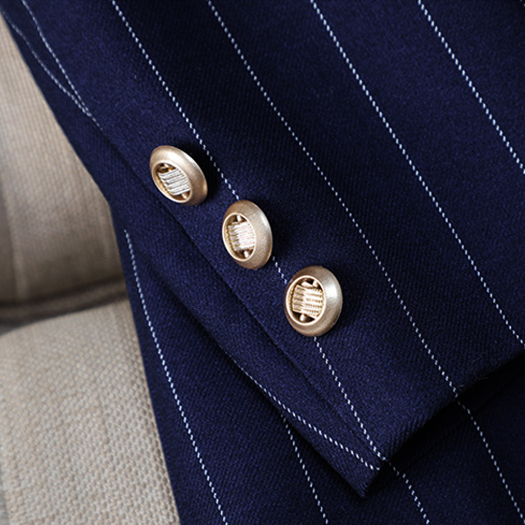 Women's Suit Set Polyester Pinstripe Double-Breasted Blazer Trousers 6