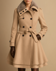 Women's Winter Coat Wool Blend Long Belted Fur Collar 0