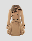 Women's Winter Coat Wool Blend Long Belted Fur Collar 1