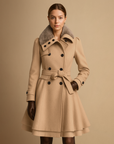 Women's Winter Coat Wool Blend Long Belted Fur Collar 2