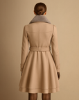 Women's Winter Coat Wool Blend Long Belted Fur Collar 3