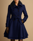 Women's Winter Coat Wool Blend Long Belted Fur Collar 4