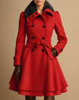 Women's Winter Coat Wool Blend Long Belted Fur Collar 5