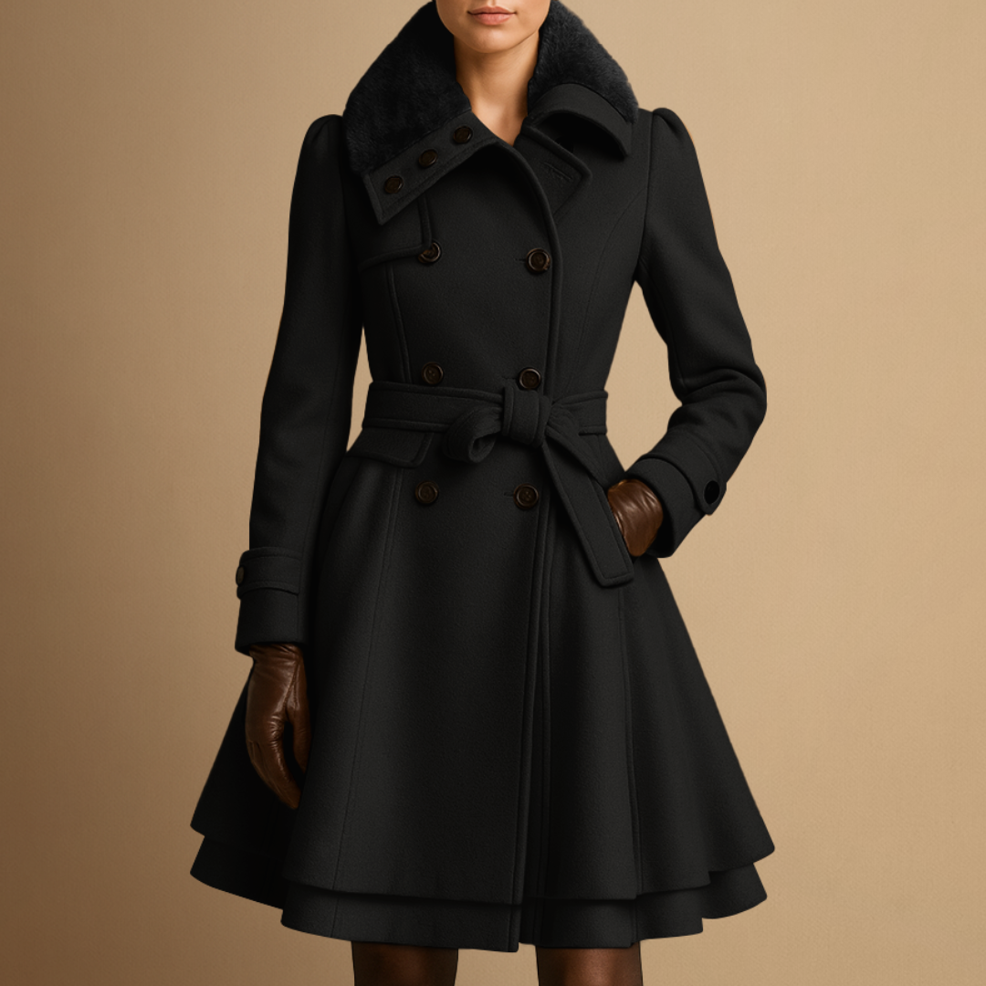 Women's Winter Coat Wool Blend Long Belted Fur Collar 6