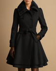 Women's Winter Coat Wool Blend Long Belted Fur Collar 6