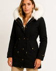 Womens Winter Jacket Grey Polyester Long Hooded Button Detail Fleece-Lined Comfortable and Stylish 1