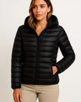 Womens Black Puffer Jacket - Lightweight Packable Winter Coat with Hood for Casual and Outdoor Wear 1