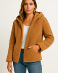 Womens Coat Beige Teddy Fleece With Pockets Zipper Elegant Winter Jacket 5