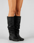 Womens Black Knee High Boots, Slouchy Synthetic Design with Low Heel for Comfort and Style 7