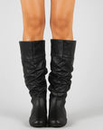 Womens Black Knee High Boots, Slouchy Synthetic Design with Low Heel for Comfort and Style 8