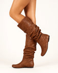 Womens Black Knee High Boots, Slouchy Synthetic Design with Low Heel for Comfort and Style 1