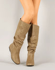 Womens Black Knee High Boots, Slouchy Synthetic Design with Low Heel for Comfort and Style 3