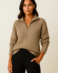Womens Pullover Grey Soft Material Half-Zipper Casual Fit Long Sleeves 4