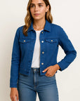 Womens Denim Jacket - Blue Casual Denim with Practical Pockets and Modern Details for Everyday Wear 1