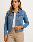 Womens Denim Jacket - Blue Casual Denim with Practical Pockets and Modern Details for Everyday Wear 2