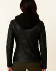 Womens Hoodie Black Soft Zipper Asymmetrical Design Moto Style For Women 4